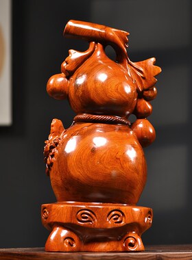 速发花梨木雕葫芦摆件实木如意福禄装饰摆设客厅家居电视柜送礼工