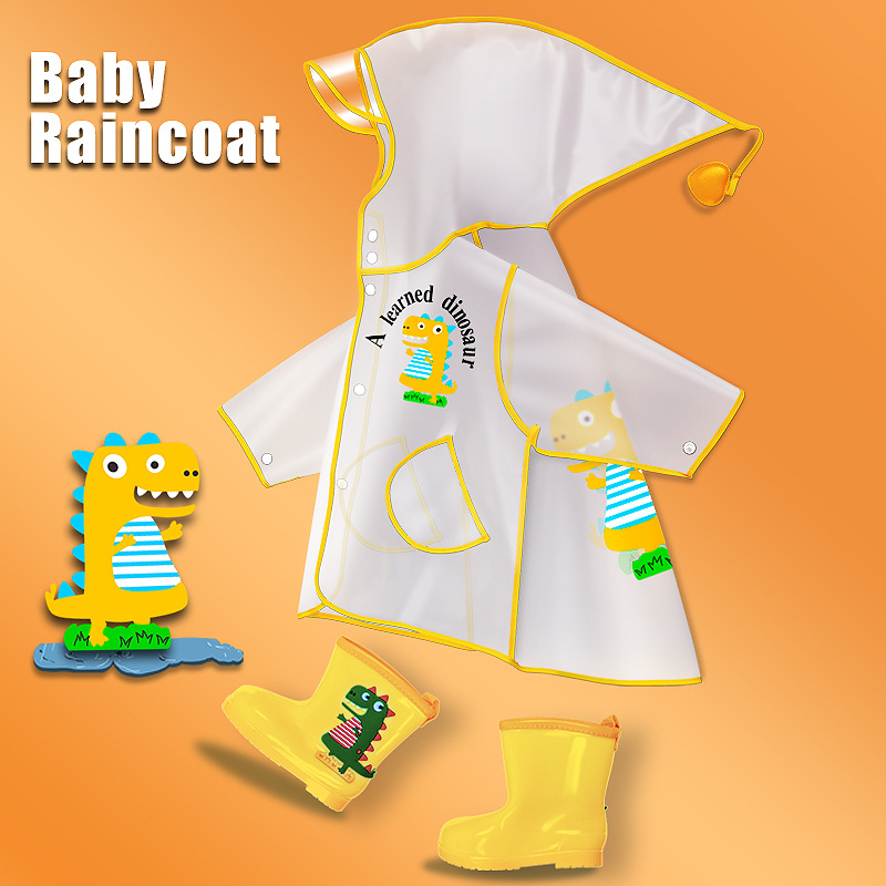 儿童雨衣男童女童宝宝防水幼儿园小学生小黄鸭雨披斗篷式透明雨衣 - 图1