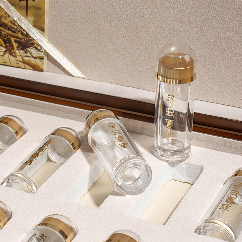 冬虫夏草礼盒空盒高档实木12支管根装透明虫草瓶子包装盒配手提袋 - 图2