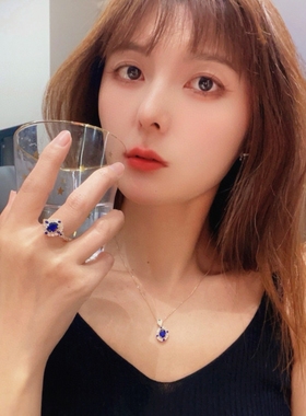 潮港福18K金蓝宝石项链纯银黄金