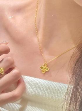 18K金满天星车花四叶草项链