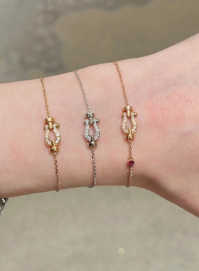 潮港福18K金马蹄扣手链纯银半钻