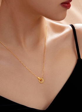 潮港福18K金环环相扣碎冰冰项链