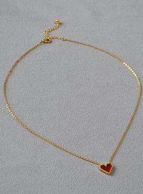 日韩小众复古朱砂红色爱心珐琅滴釉简约个性气质短款项链锁骨链女