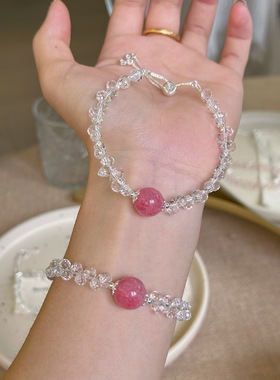 日本品质天然樱花雨12mm手串轻奢高级感净体水晶球手串可调节大手