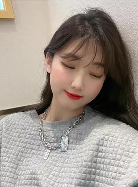 粗链条叠戴双层钛钢项链女潮ins嘻哈冷淡风锁骨链男不掉色潮牌酷