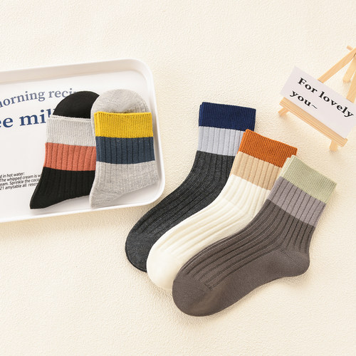 儿童袜秋冬款中筒棉袜子5双大中小童长筒棉袜学生潮流百搭棉袜JX - 图3