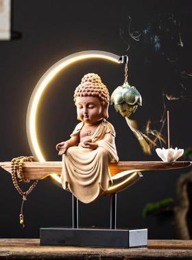 新中陶式意观音jz202004菩萨如来佛像摆倒件禅瓷流香炉客厅装饰