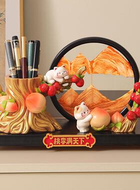桃李满天下件筒办猫公室桌面装笔饰品咪流沙画摆实用送老师桃李满
