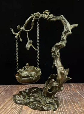 速发纯铜香炉悬挂吊炉道子摘桃熏茶家用室内檀香沉香炉猴中式禅意