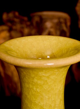 速发hc-0工陶景德镇0瓷仿古官窑裂纹釉赏瓶家饰品客厅5艺品摆件