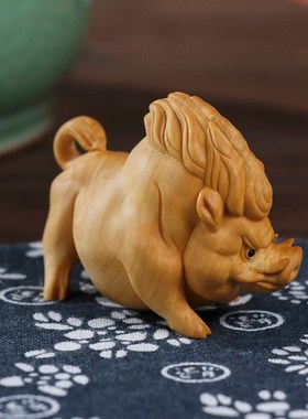 速发黄杨木猪刚鬣实木雕刻随身把玩文书手盘件猪八戒玩桌客厅装饰