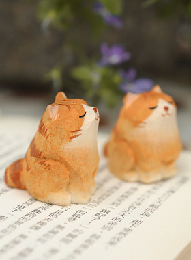 速发 柴犬猫咪礼宠 件摆日式桌面木质雕刻治愈系动物小萌