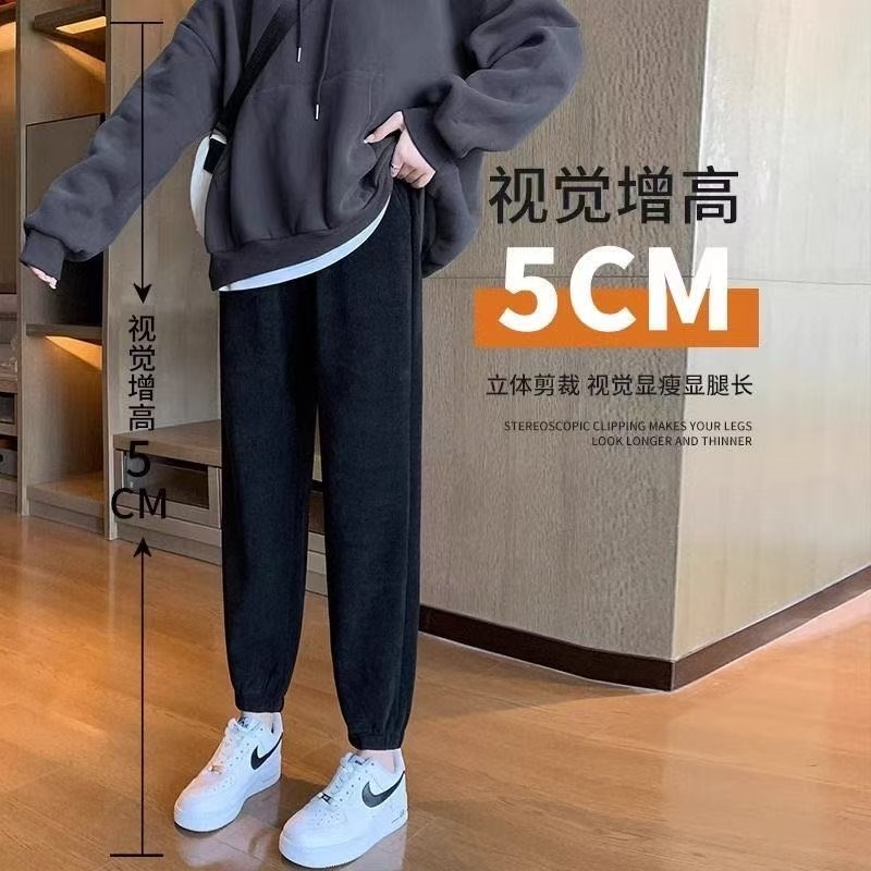 灰色运动裤女2025新款加绒灯笼裤长裤女