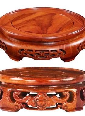 红木雕刻石蝙蝠圆形z365底座紫茶壶花瓶玛奇玉头香砂炉古董摆件底