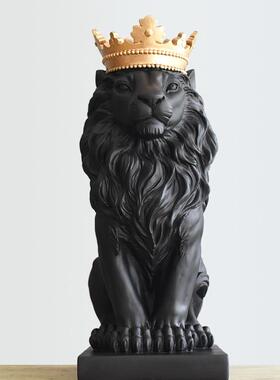 北欧风格房时VHZ尚简约黑摆件皇冠狮子树脂样摆设白艺术展架板软