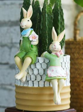 创意庭院花园圣诞节花盆装饰摆件户外情侣兔挂饰简约树脂盆栽挂件