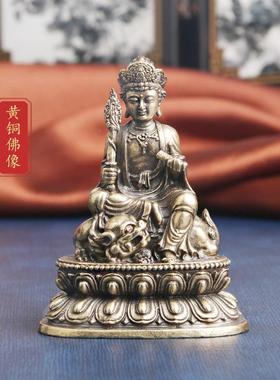 铜文菩文殊菩萨萨佛黄像摆件纳福铸铜供奉神像仿殊古文玩工艺品老