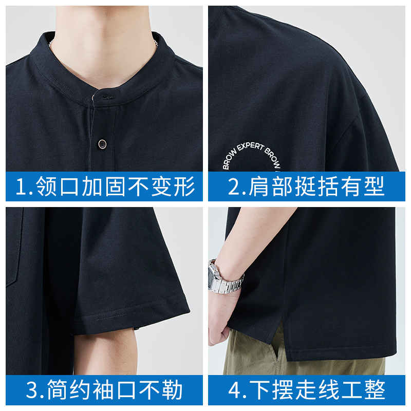 JEEP SPIRIT吉普男士亨利领t恤夏季新款美式polo衫男宽松休闲上衣