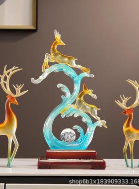风生水起招财鹿摆件客厅电视柜酒柜玄关办公室装饰品乔迁新居礼品