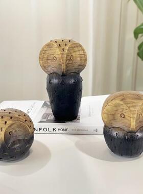 侘寂中古风抽象木纹猫头鹰摆件展厅民宿书房柜子新奇特装饰工艺品
