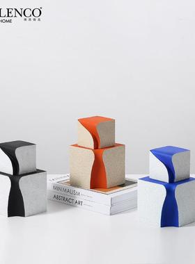 北欧侘寂手工彩绘流线方体树脂摆件样板房民宿电视柜茶几软装饰品