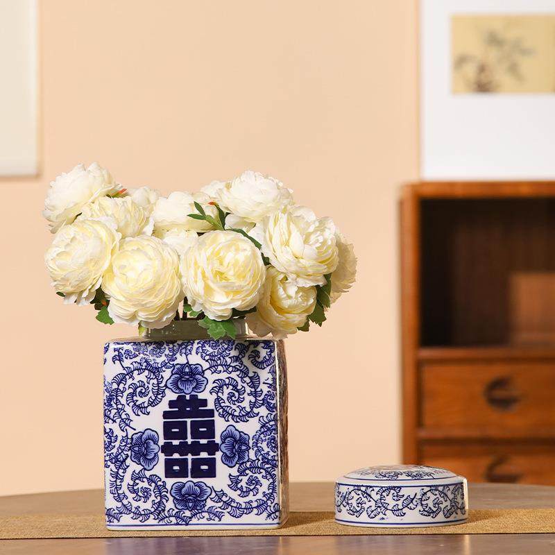 新款喜字陶瓷储物罐摆件创意家居装饰电视柜花瓶摆件青花陶瓷花瓶,淘宝优惠券,粉丝福利购,淘宝优惠卷