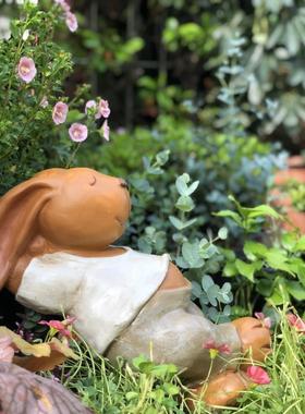 露台花园装饰庭院创意阳台布置造景户外小兔子仿真动物摆件