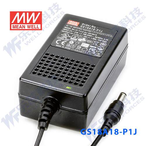 GS18A18-P1J台湾明纬18W18V电源适配器直流稳压1A三插,节能型 - 图1