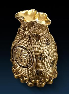 黄铜钱袋储蓄罐摆件存钱罐福袋家居办公室装饰品摆设乔迁开业礼品