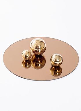 现代简约玻璃圆形托盘轻奢桌面客厅样板房茶几售楼处极简软装饰品