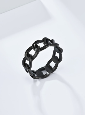 INS简约镂空古巴链条不锈钢戒指