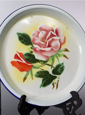 老式怀旧搪瓷茶盘水n果盘婚庆喜字干果盘茶托盘敬茶盘大号圆形托