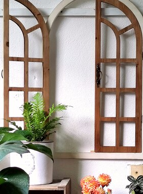 欧式实木质假窗户复古做旧客厅餐C厅墙面壁挂拍摄道具背景墙装饰