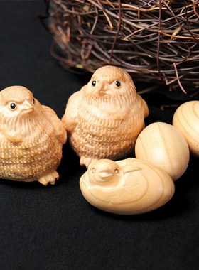 速发缘福阁桃木一家件小鸟摆亲 创意家居装饰品