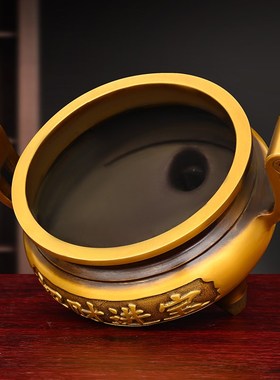 速发室铜香炉摆件黄像实心三足双耳炉办公全观音佛铜关公财神用品