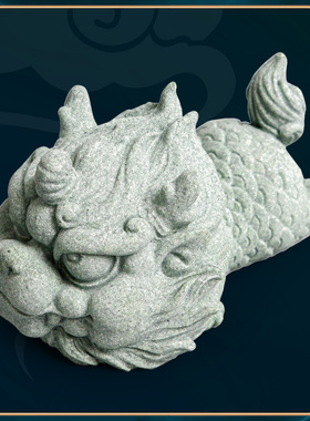 速发青砂石鱼缸假精造景新中式霸下貔貅麒麟居家创意山品桌面茶宠