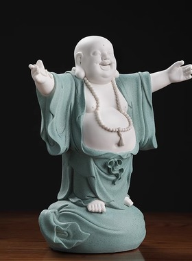 速发陶瓷大肚笑佛摆件招财弥勒关像工会品家居客厅玄佛艺所装饰品