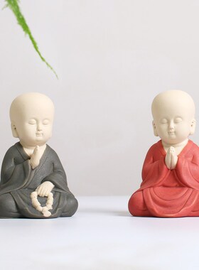 速发 禅意陶瓷小和尚摆件桌古办公室书房博面架小沙弥中式工