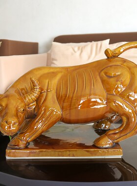 速发陶瓷牛摆件化解间生卫在西居角黄牛水牛家北客厅厨房缺角客厅