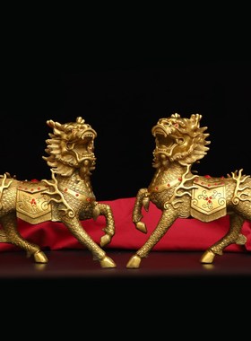 速发母麒麟摆件司对公铜铜火麒麟家居玄关办公室公一店铺装饰工艺