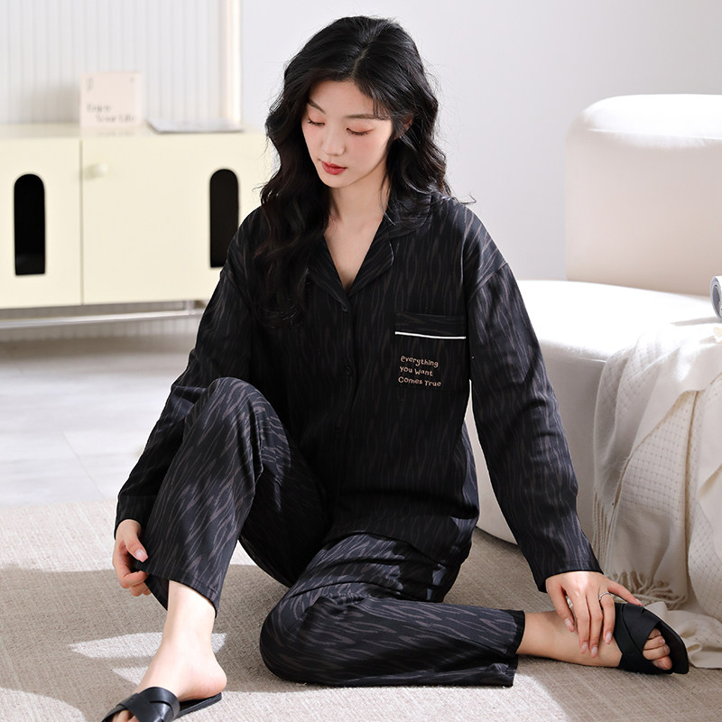 Herbal primary color pure cotton pajamas spring and autumn long-sleeved new women's simple cotton four-season universal home wear set