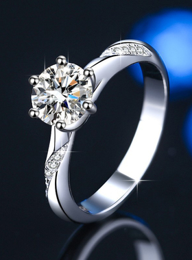 莫桑钻戒指正品D色1克拉开口戒指纯银情侣戒指求婚结婚戒指送女友