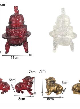 中艺式透明香炉红狮子新摆件样板间软装茶室面禅意桌PZ721树脂工