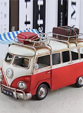 复古大众BS003模型装铁皮老爷车模影道具家居饰巴士摄模型