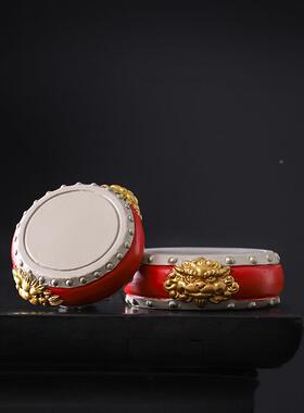 国新中式红色圆架形钟鼓工艺摆件茶壶底座盖置风博古品书12150房