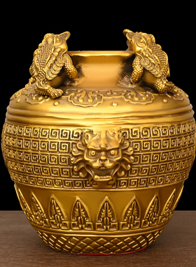 纯铜聚宝盆摆件黄铜金蟾米缸铜制工艺品家居客厅电视柜酒柜装饰