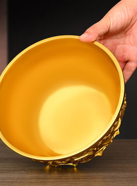 纯黄铜五福临门聚宝盆摆件家居客厅装饰万金不换元宝香炉财盆金碗