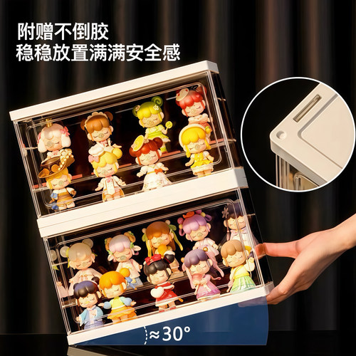 手办展示盒防尘盲盒展示架透明开门收纳盒玩具置物架小摆件展示柜 - 图2