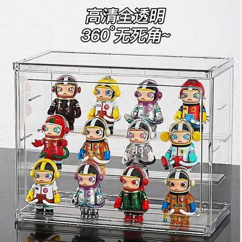 手办展示盒防尘盲盒展示架透明开门收纳盒玩具置物架小摆件展示柜 - 图3